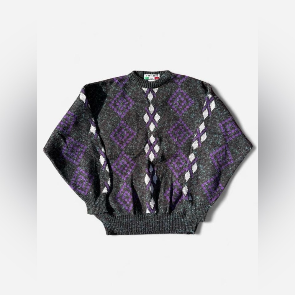 💜 VINTAGE 80s FORUM Geometric/Argyle Sweater🌞